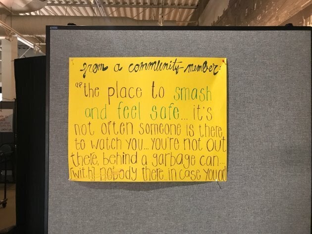 Notes and affirmations from visitors are pinned up on the walls.