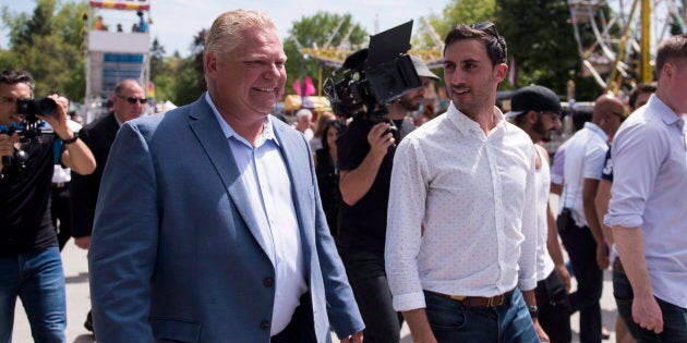 Ontario Premier Doug Ford and MPP Stephen Lecce attend the Nobleton Victoria Day Fair in Nobleton, Ont. on May 21, 2018.