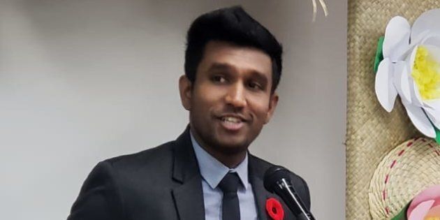 Scarborough—Rouge Park MPP Vijay Thanigasalam speaks at The Filipino Centre Toronto.
