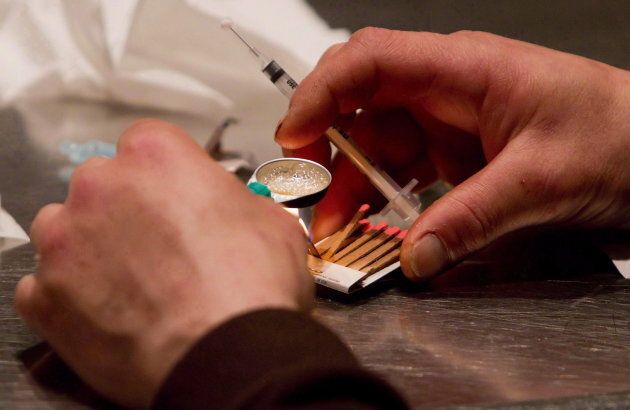 Heroin being prepared at a supervised injection site in Vancouver.
