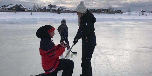 Colin Walter proposes to Rebecca Preston in the most Canadian way.