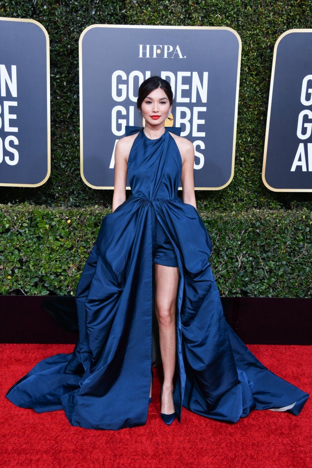 Gemma Chan slaying on the Golden Globes red carpet.