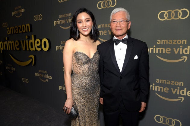 Constance Wu with her dad at Amazon Prime Video's Golden Globe Awards After Party.