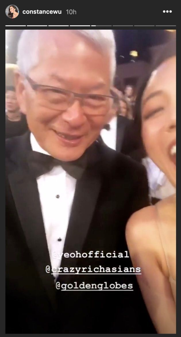 Constance Wu and her dad at the Golden Globes.