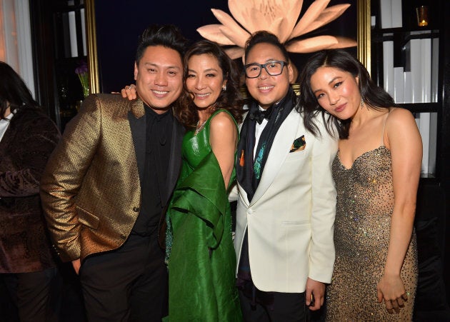 (L-R) Jon M. Chu, Michelle Yeoh, Nico Santos and Constance Wu at the InStyle and Warner Bros. Golden Globe Awards post-party.