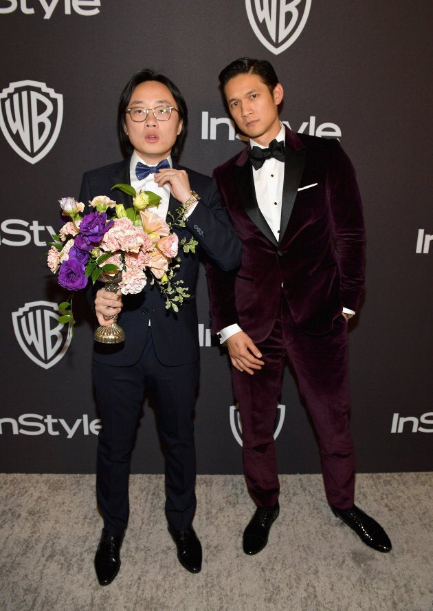 Jimmy O. Yang and Harry Shum Jr. at the InStyle and Warner Bros. Golden Globe Awards post-party.