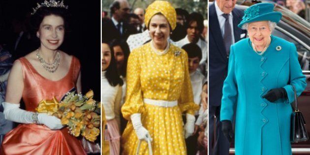 From left: Queen Elizabeth at a RADA performance in 1964; on a state visit to Mexico in 1975; and at the opening of the National Cyber Security Centre in 2017.
