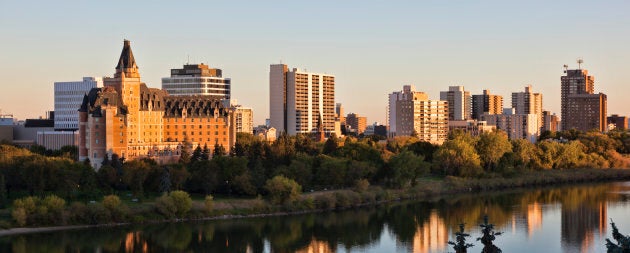 The Saskatoon skyline overlooking the South Saskatchewan River.