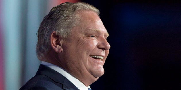 Ontario Premier Doug Ford smiles while speaking in Toronto on Dec. 12, 2018.