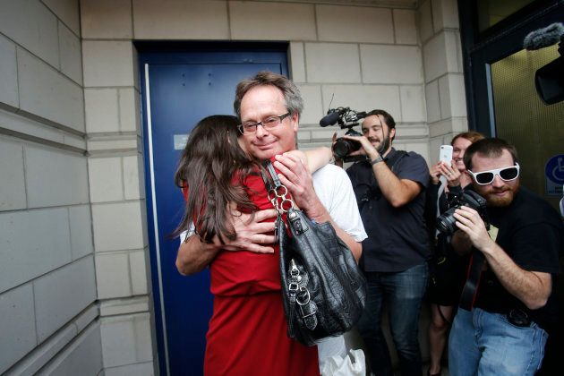 Marc Emery is greeted by his then-wife Jodie in Windsor, Ont. following his release from an American prison on Aug. 12, 2014.