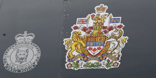 Canada's Coat of Arms is shown on the side of the Canadian airforce plane at Ottawa Macdonald-Cartier International airport in 2011.