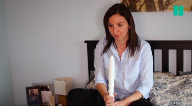 HuffPost Canada parents editor Natalie Stechyson eyes the dilators that were supposed to increase her vaginal pain tolerance after giving birth. She did not use them. Because look at them.
