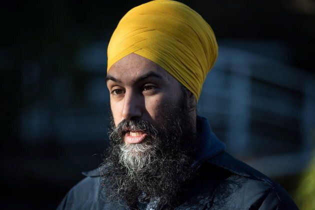 NDP Leader Jagmeet Singh is interviewed while door knocking for his byelection campaign in Burnaby, B.C., on Jan. 12, 2019.