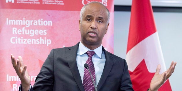 Immigration Minister Ahmed Hussen makes an announcement of support for pre-arrival services at the YMCA in Toronto on Jan. 14, 2019.