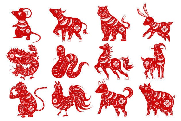 The 12 animals of the Chinese zodiac.