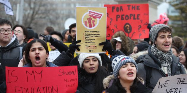 The Canadian Federation of Students held an emergency rally at Queen's Park to protest cuts to OSAP and campus groups that accompanied the planned 10 per cent tuition reduction at Queen's Park in Toronto on Jan. 18, 2019.