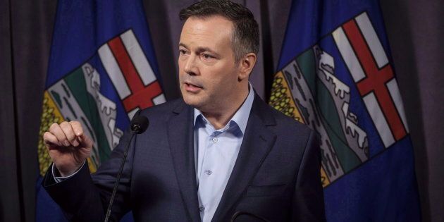 Jason Kenney speaks to the media at his first convention as leader of the United Conservative Party in Red Deer, Alta., on May 6, 2018.