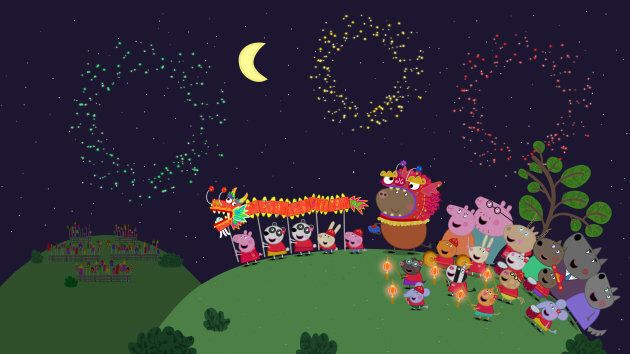 Peppa Pig and playmates celebrate Lunar New Year in one of two episodes premiering on Lunar New Year, Feb. 5. (Credit: Entertainment One)