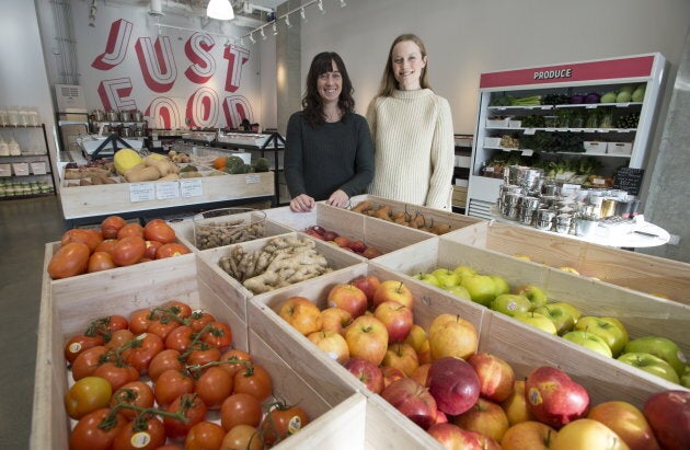 Co-owners Alison Carr, right, and Brianne Miller are seen inside Nada grocery, Vancouver, Friday, Jan...