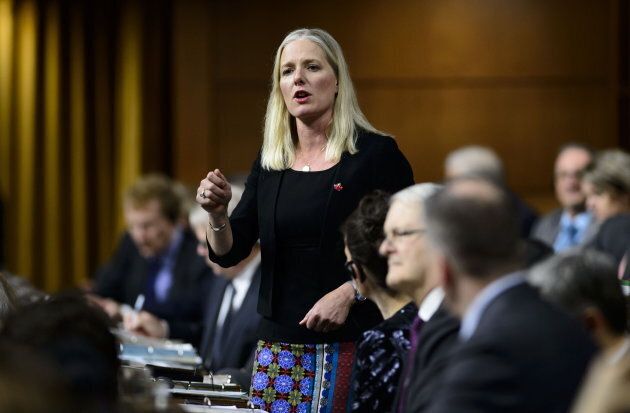 Environment Minister Catherine McKenna stands during question period in the House of Commons in the West Block of Parliament Hill in Ottawa on Jan. 29, 2019.