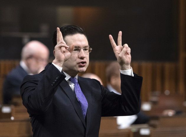 Conservative MP Pierre Poilievre stands during Question Period in the House of Commons on Feb. 1, 2019 in Ottawa.