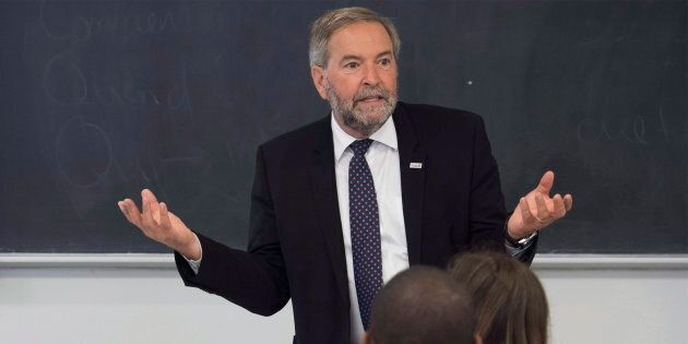 Former NDP leader Tom Mulcair teaches a class at the University of Montreal on Sept. 5, 2018.
