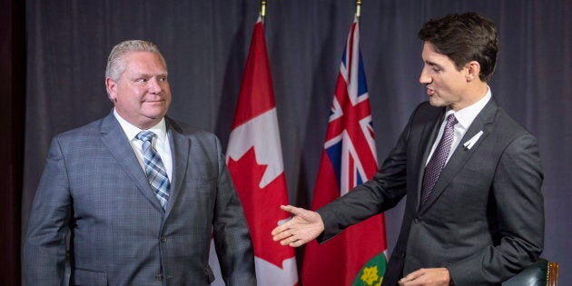 Prime Minister Justin Trudeau meets with Ontario Premier Doug Ford in Montreal on Dec. 6, 2018.