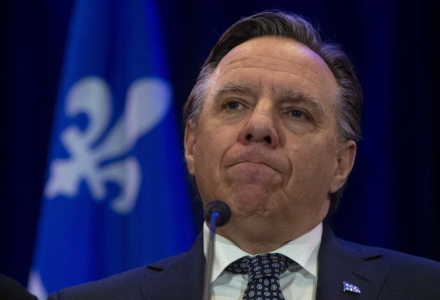 Quebec Premier Francois Legault speaks with the media during a news conference in Gatineau, Que., on Jan. 30, 2019.