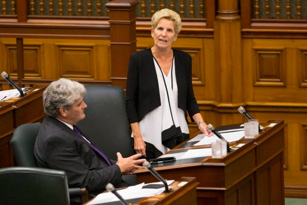 Former Ontario premier Kathleen Wynne speaks in the legislative chamber at Queen's Park in Toronto on July 30, 2018. Her government considered allowing private bailiffs to enforce evictions orders but didn't go through with it.