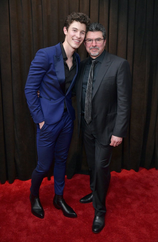 Shawn Mendes and his dad Manuel at the 61st Annual Grammys on Sunday night.