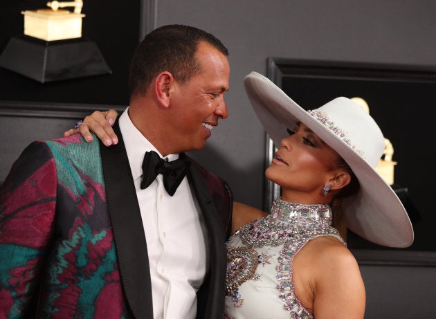 Alex Rodriguez and Jennifer Lopez arrive at the Grammy awards on Sunday night.