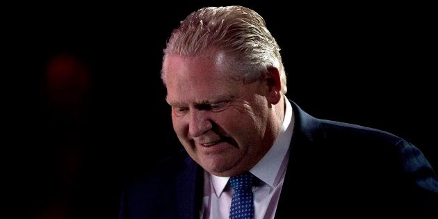 Ontario Premier Doug Ford arrives to speak in Toronto on Dec. 12, 2018.