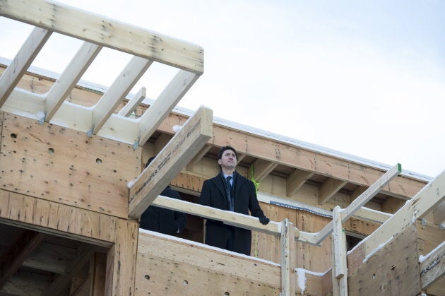 Prime Minister Justin Trudeau tours the Conrad rental housing development in Vancouver on Feb 11, 2019.