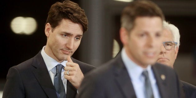 Prime Minister Justin Trudeau looks on during a transit infrastructure announcement in Winnipeg on Feb. 12, 2019.