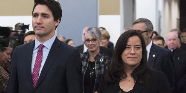 Prime Minister Justin Trudeau and then-minister of justice and attorney general Jody Wilson-Raybould attend the release of the final report of the Truth and Reconciliation commission on Dec. 15, 2015 in Ottawa.