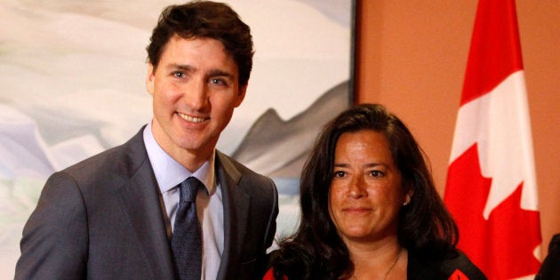 Former Veterans Affairs Minister Jody Wilson-Raybould with Prime Minister Justin Trudeau on Jan. 14, 2019.