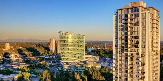 View from rooftop of highrise in Surrey, B.C.