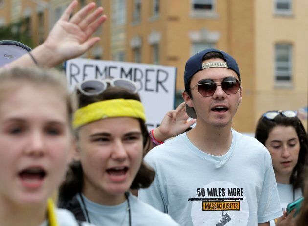 David Hogg walks in a planned 50-mile march in Worcester, Mass., U.S. on Aug. 23, 2018.