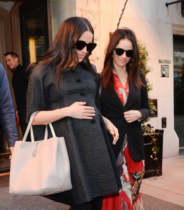 Meghan Markle and Abigail Spencer in New York City on Feb. 19, 2019.