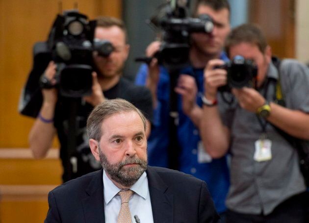 Former NDP leader Tom Mulcair is shown at the Commons House affairs committee, where he defended his party's use of House of Commons resources by the Official Opposition on May 15, 2014.
