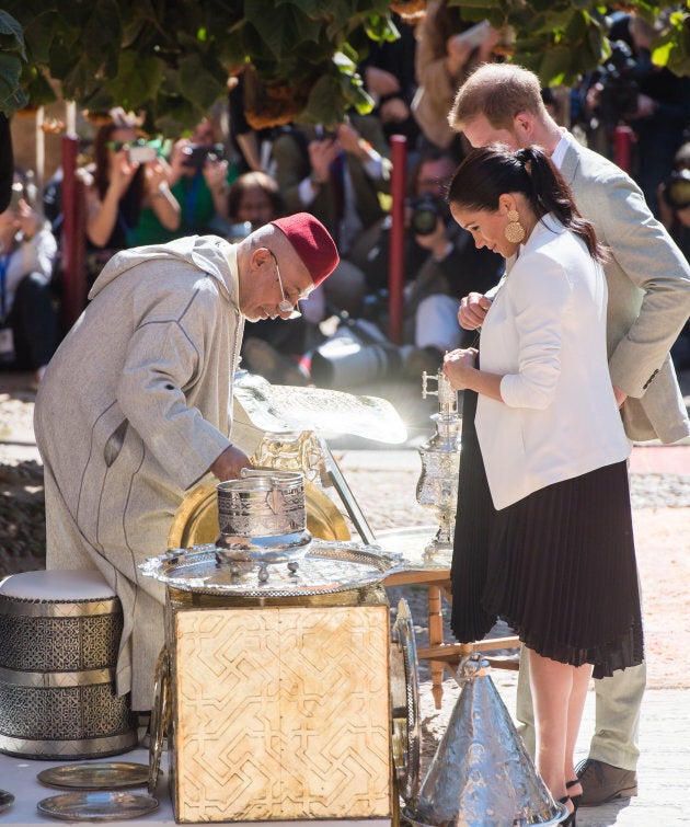 The couple checks out the market.