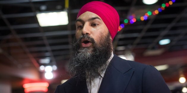 NDP Leader Jagmeet Singh campaigns for the federal byelection, in the food court at an Asian mall in Burnaby, B.C., on Feb. 24, 2019.