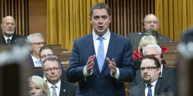 Leader of the Opposition Andrew Scheer presents an opposition motion in the House of Commons on Feb. 25, 2019 in Ottawa.