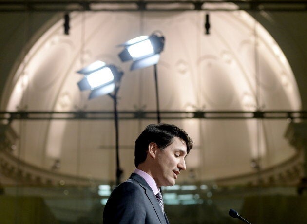 Prime Minister Justin Trudeau speaks at a media availability in Montreal on Feb. 27, 2019.