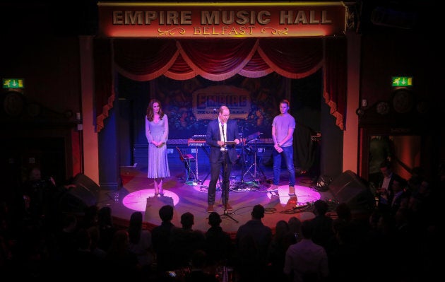 Prince William and Kate Middleton onstage at the Empire Music Hall.