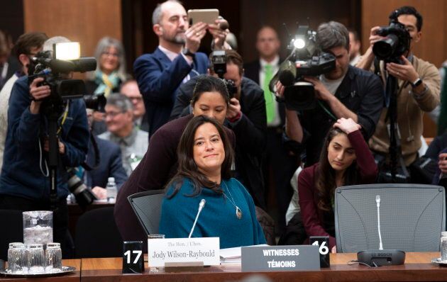 Cameras follow Jody Wilson Raybould as she waits to appear in front of the Justice committee in Ottawa on Feb. 27, 2019.
