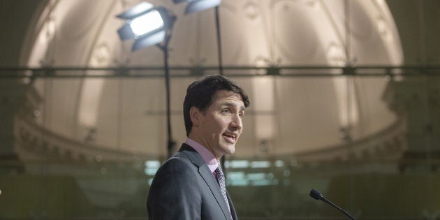 Prime Minister Justin Trudeau speaks at a media availability in Montreal on Feb. 27, 2019.