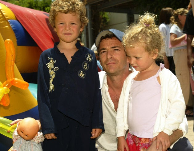 Luke Perry with son Jack and daughter Sophie at the 'Garfield: The Movie' World Premiere After-Party in Los Angeles in 2004.