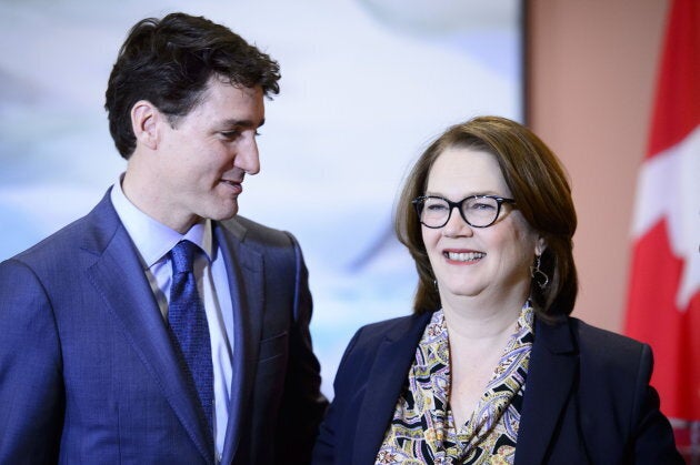 Prime Minister Justin Trudeau and Jane Philpott take part in a cabinet shuffle at Rideau Hall in Ottawa on Jan. 14, 2019.