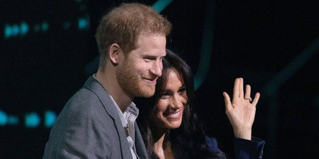 Prince Harry, Duke of Sussex and Meghan, Duchess of Sussex on stage at We Day UK on March 6, 2019.